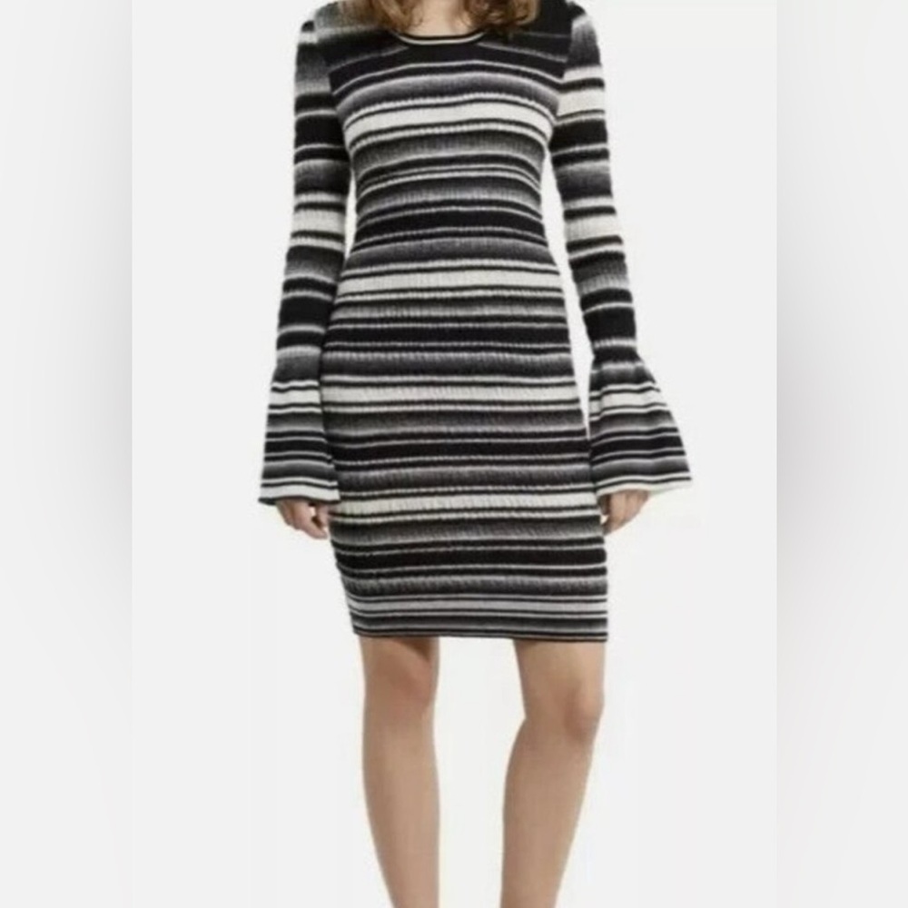 Opening Ceremony Sweater Dress Black Stripe Bell Sleeve Wool size medium